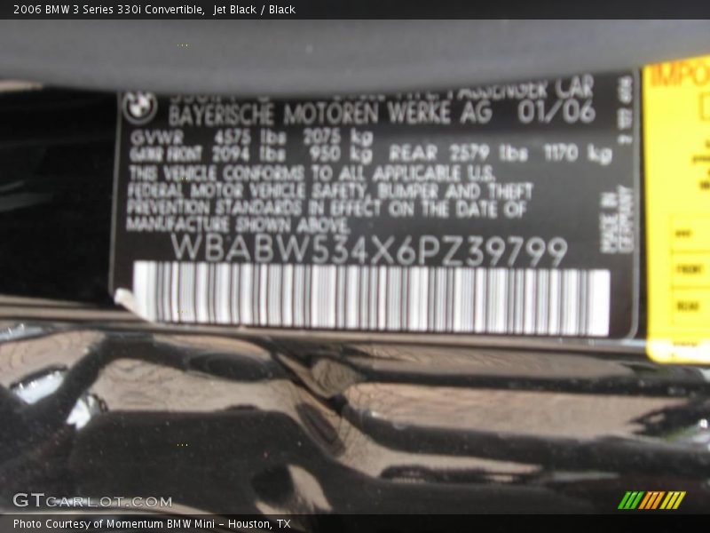Jet Black / Black 2006 BMW 3 Series 330i Convertible