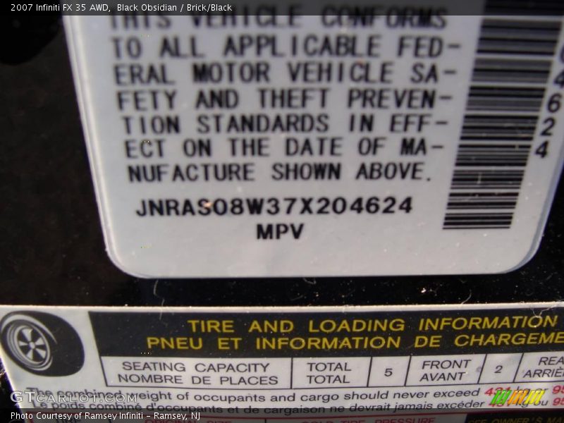Black Obsidian / Brick/Black 2007 Infiniti FX 35 AWD