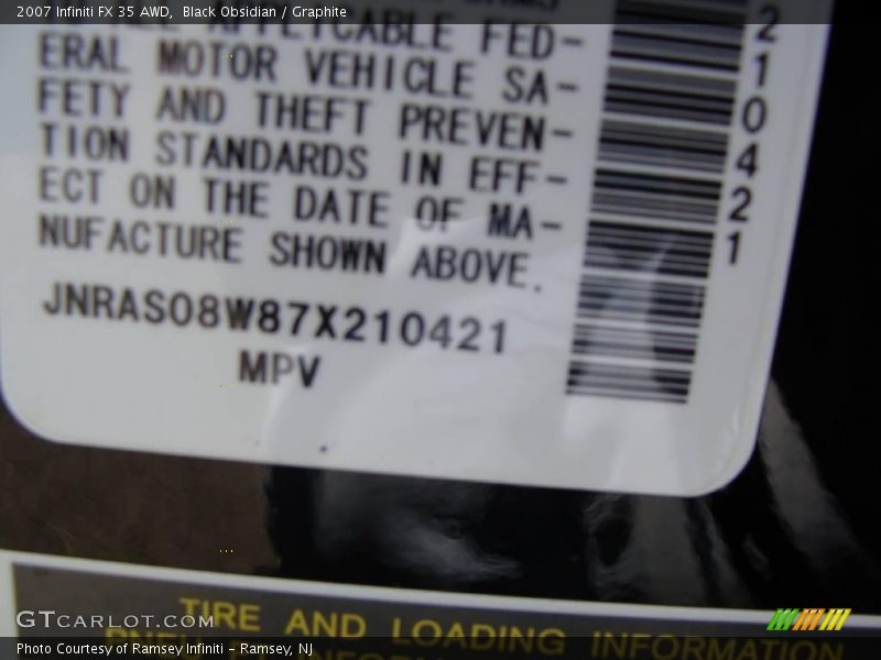 Black Obsidian / Graphite 2007 Infiniti FX 35 AWD
