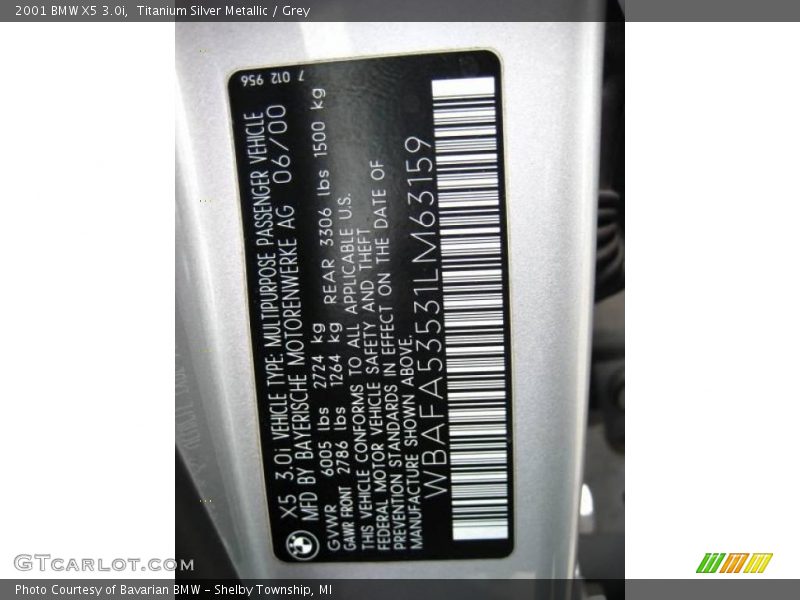 Titanium Silver Metallic / Grey 2001 BMW X5 3.0i