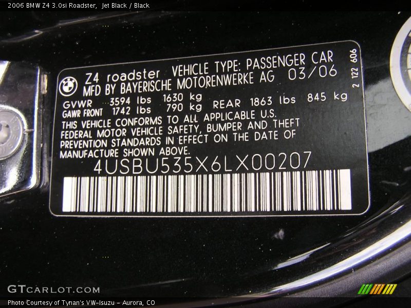 Jet Black / Black 2006 BMW Z4 3.0si Roadster