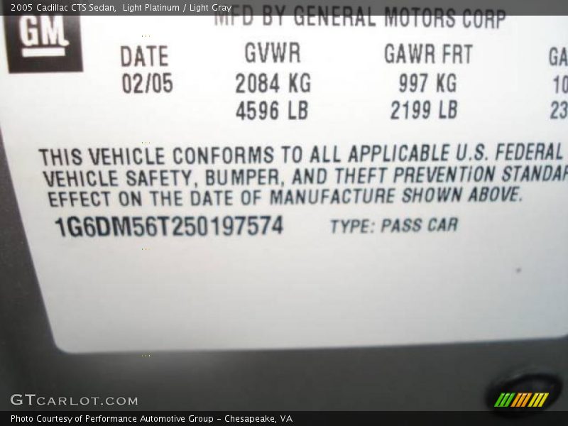 Light Platinum / Light Gray 2005 Cadillac CTS Sedan