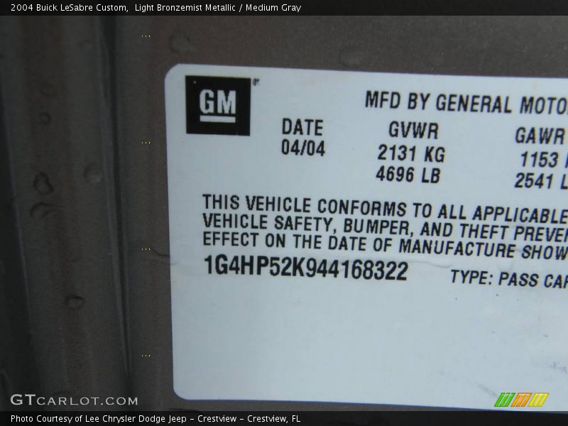 Light Bronzemist Metallic / Medium Gray 2004 Buick LeSabre Custom