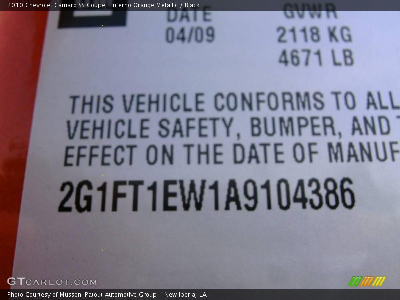 Inferno Orange Metallic / Black 2010 Chevrolet Camaro SS Coupe