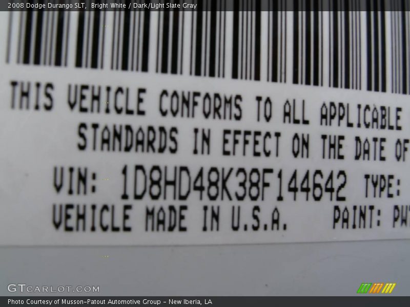 Bright White / Dark/Light Slate Gray 2008 Dodge Durango SLT