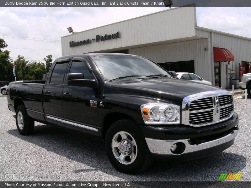 Brilliant Black Crystal Pearl / Khaki 2008 Dodge Ram 3500 Big Horn Edition Quad Cab