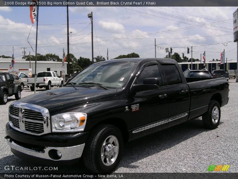 Brilliant Black Crystal Pearl / Khaki 2008 Dodge Ram 3500 Big Horn Edition Quad Cab