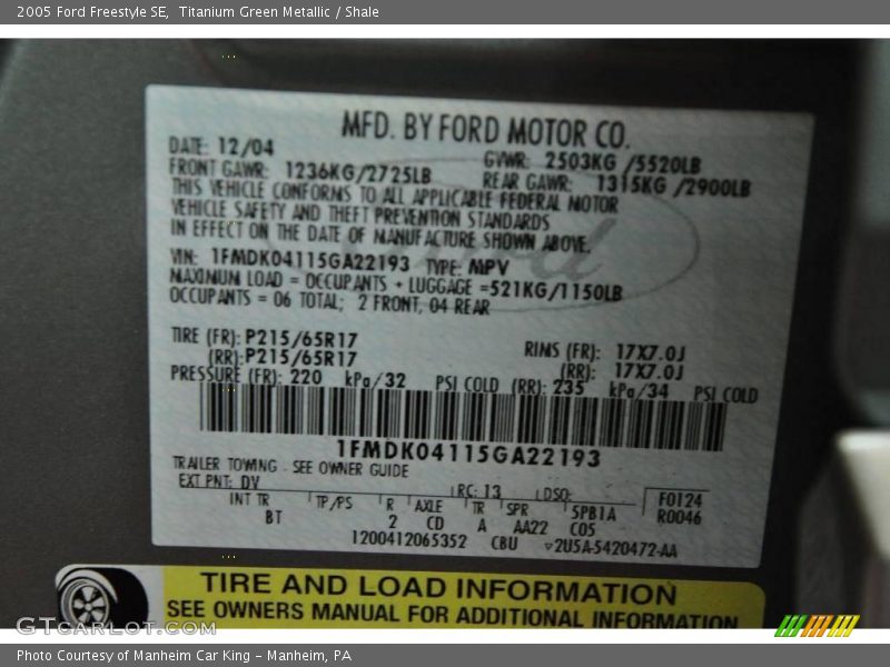 Titanium Green Metallic / Shale 2005 Ford Freestyle SE