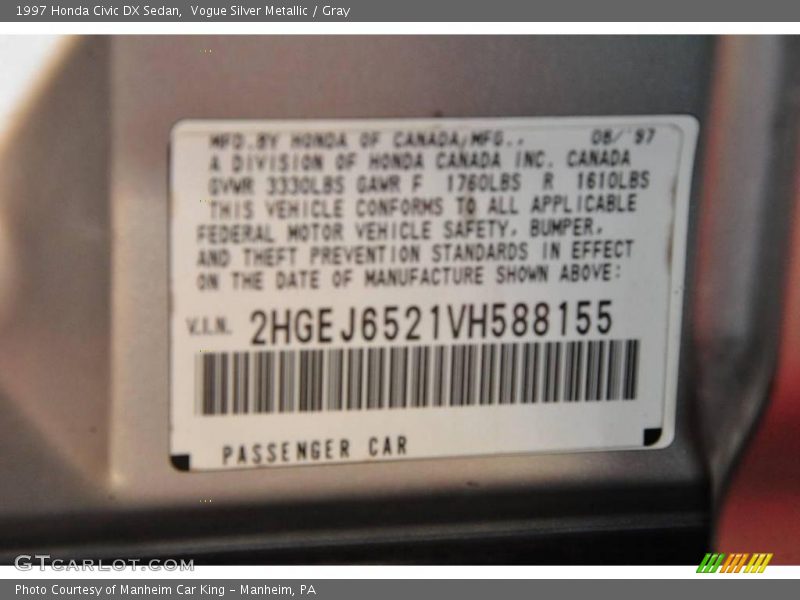 Vogue Silver Metallic / Gray 1997 Honda Civic DX Sedan
