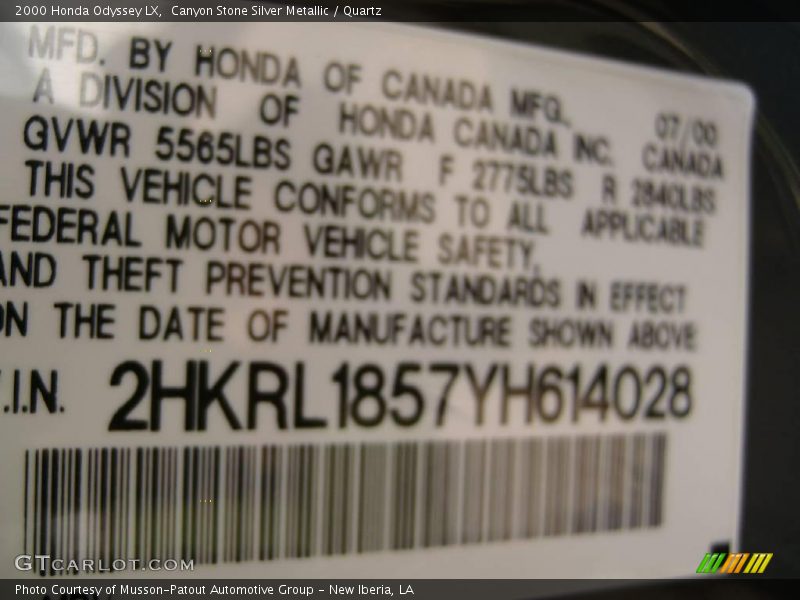 Canyon Stone Silver Metallic / Quartz 2000 Honda Odyssey LX