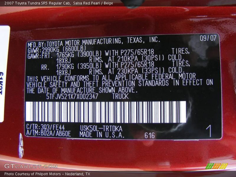 Salsa Red Pearl / Beige 2007 Toyota Tundra SR5 Regular Cab