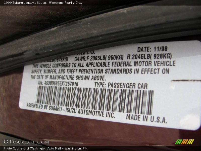 Winestone Pearl / Gray 1999 Subaru Legacy L Sedan