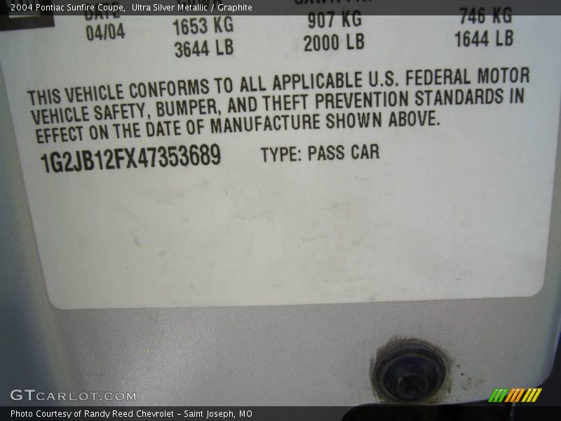 Ultra Silver Metallic / Graphite 2004 Pontiac Sunfire Coupe