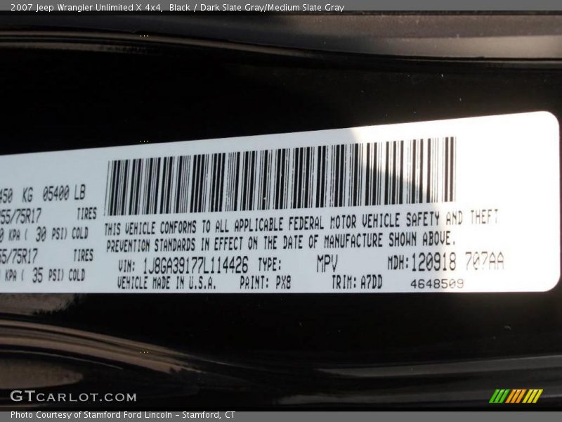 Black / Dark Slate Gray/Medium Slate Gray 2007 Jeep Wrangler Unlimited X 4x4