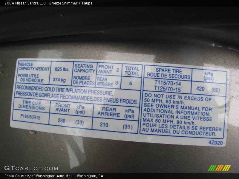 Bronze Shimmer / Taupe 2004 Nissan Sentra 1.8