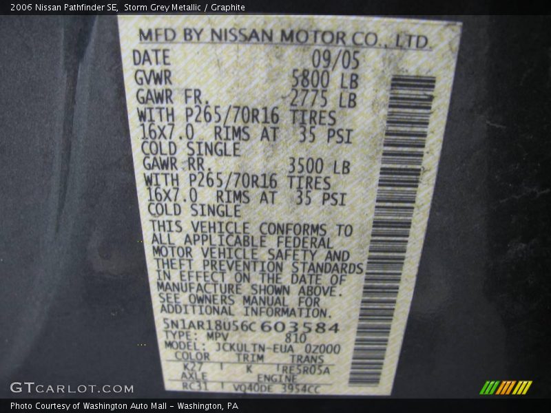 Storm Grey Metallic / Graphite 2006 Nissan Pathfinder SE
