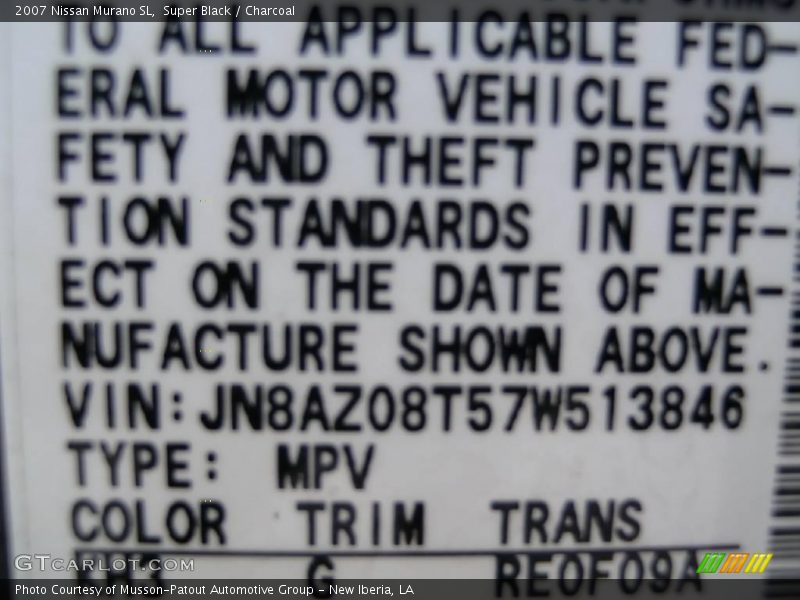 Super Black / Charcoal 2007 Nissan Murano SL
