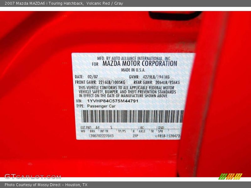Volcanic Red / Gray 2007 Mazda MAZDA6 i Touring Hatchback