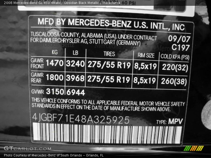 Obsidian Black Metallic / Macadamia 2008 Mercedes-Benz GL 450 4Matic