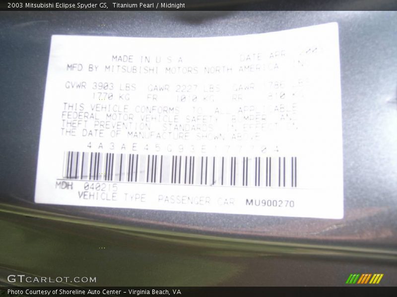 Titanium Pearl / Midnight 2003 Mitsubishi Eclipse Spyder GS