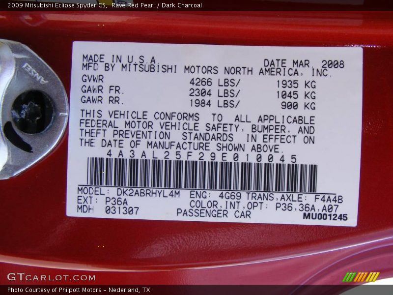 Rave Red Pearl / Dark Charcoal 2009 Mitsubishi Eclipse Spyder GS