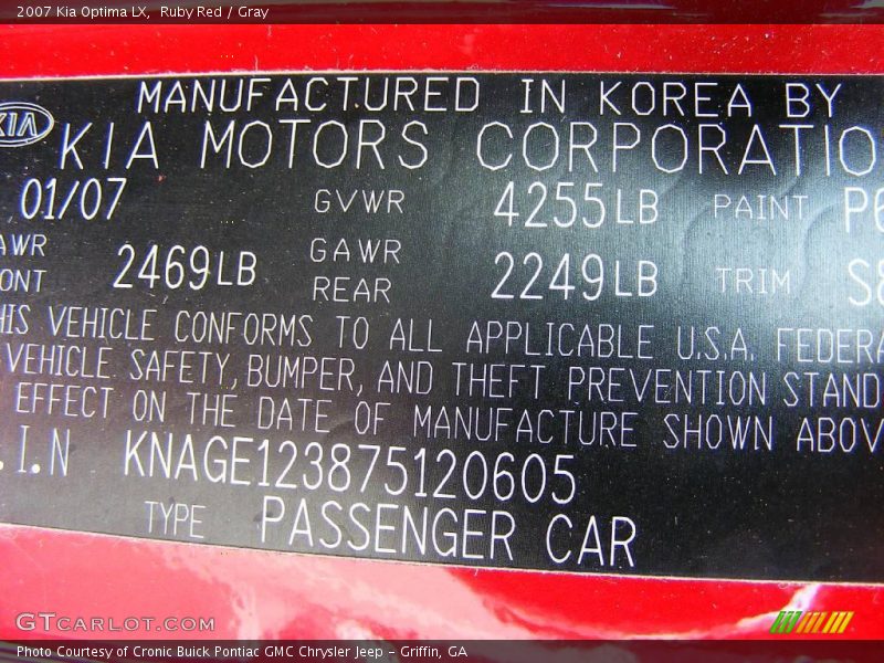 Ruby Red / Gray 2007 Kia Optima LX