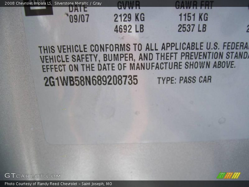 Silverstone Metallic / Gray 2008 Chevrolet Impala LS