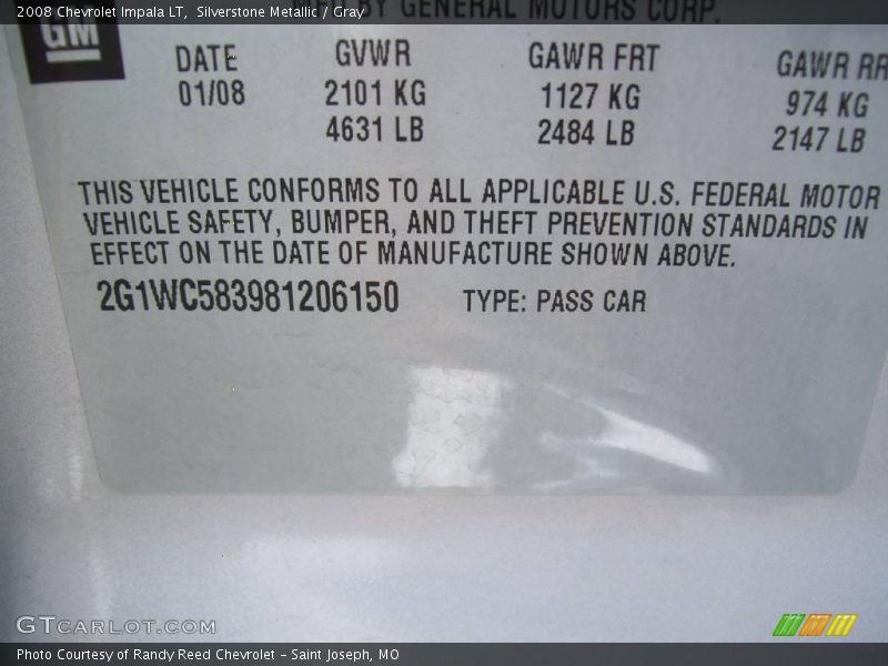 Silverstone Metallic / Gray 2008 Chevrolet Impala LT
