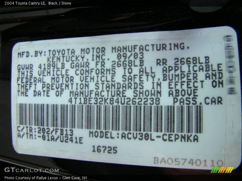 Black / Stone 2004 Toyota Camry LE
