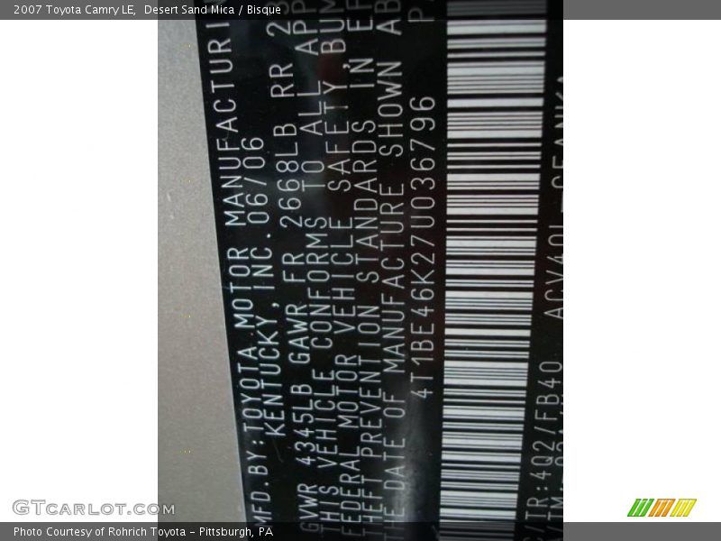 Desert Sand Mica / Bisque 2007 Toyota Camry LE