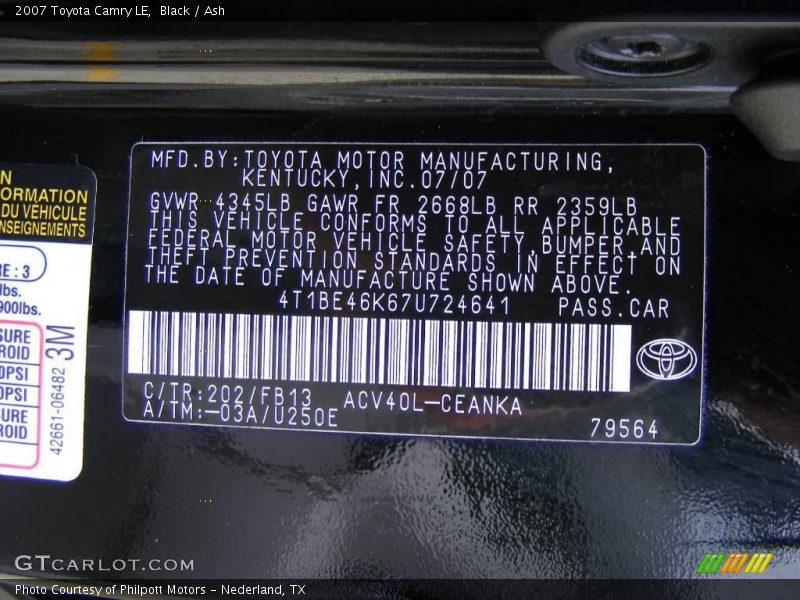 Black / Ash 2007 Toyota Camry LE