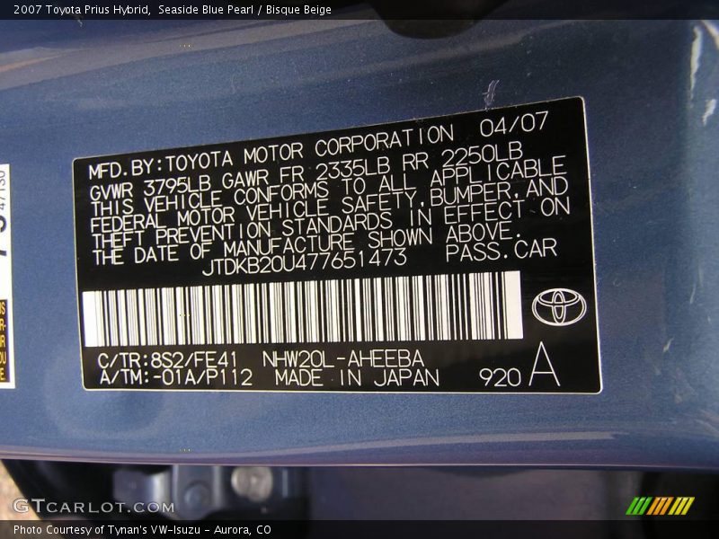 Seaside Blue Pearl / Bisque Beige 2007 Toyota Prius Hybrid