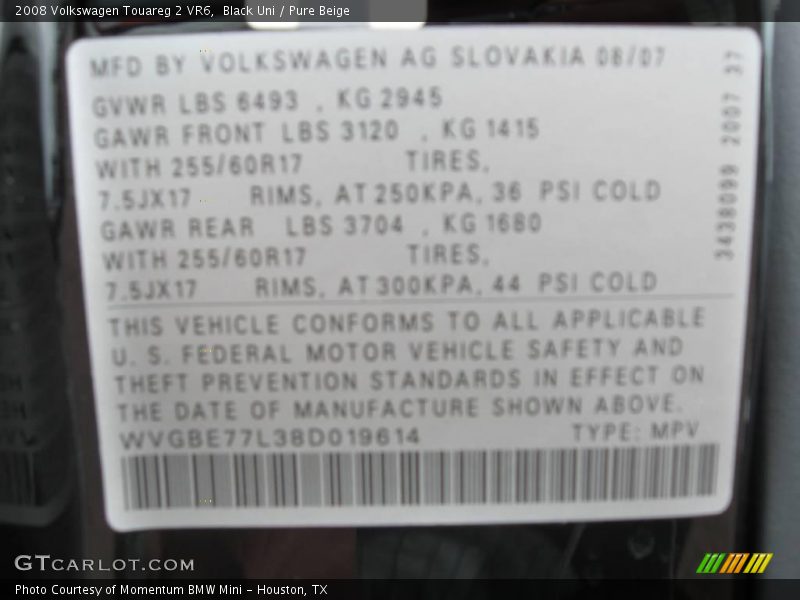 Black Uni / Pure Beige 2008 Volkswagen Touareg 2 VR6