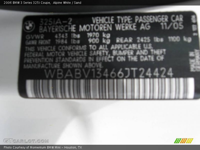 Alpine White / Sand 2006 BMW 3 Series 325i Coupe