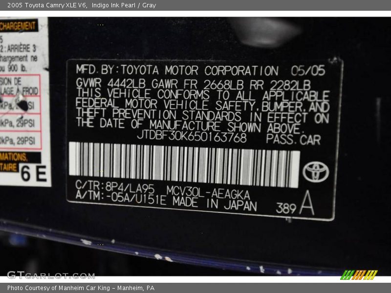 Indigo Ink Pearl / Gray 2005 Toyota Camry XLE V6