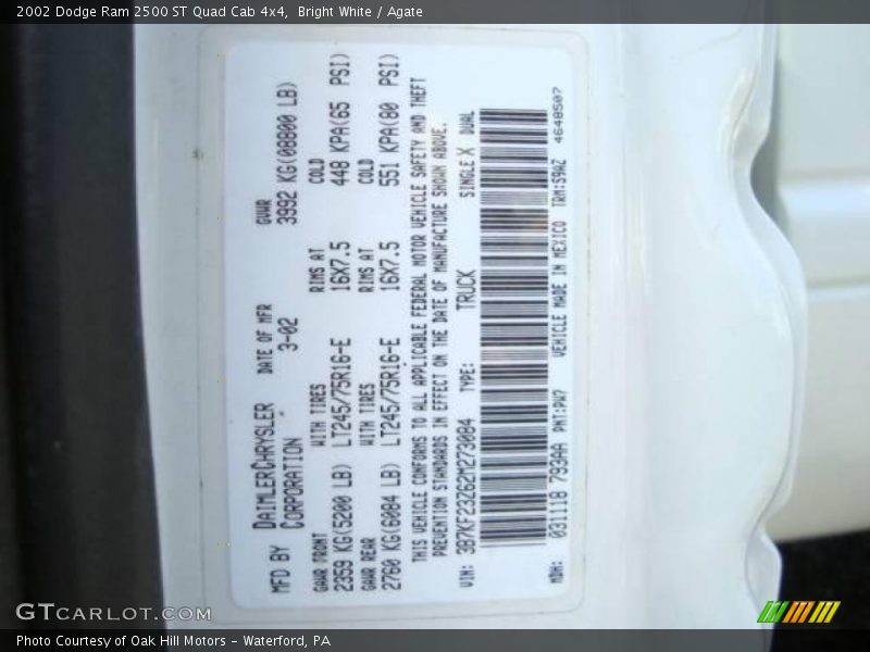 Bright White / Agate 2002 Dodge Ram 2500 ST Quad Cab 4x4