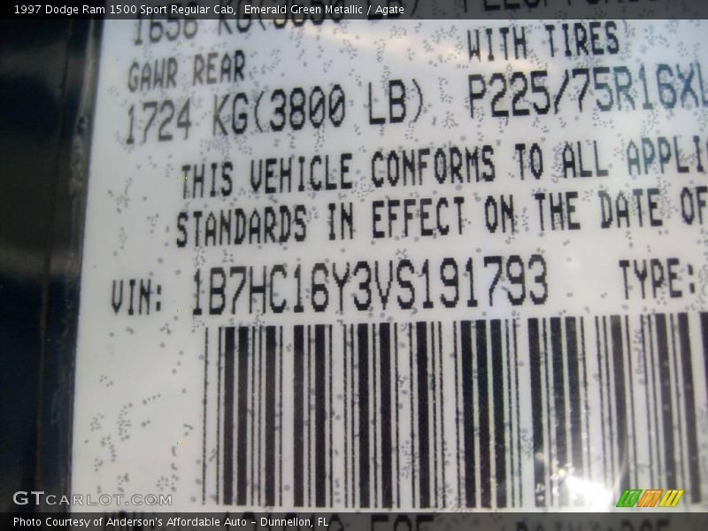 Emerald Green Metallic / Agate 1997 Dodge Ram 1500 Sport Regular Cab