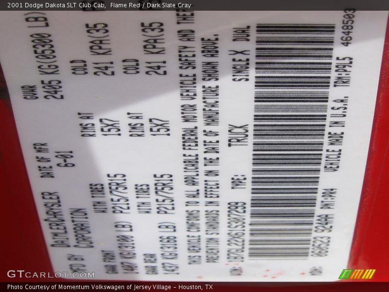 Flame Red / Dark Slate Gray 2001 Dodge Dakota SLT Club Cab