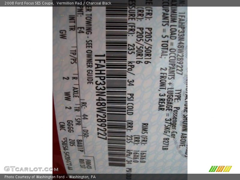 Vermillion Red / Charcoal Black 2008 Ford Focus SES Coupe