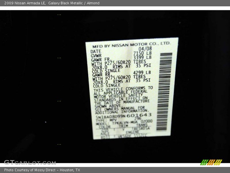 Galaxy Black Metallic / Almond 2009 Nissan Armada LE