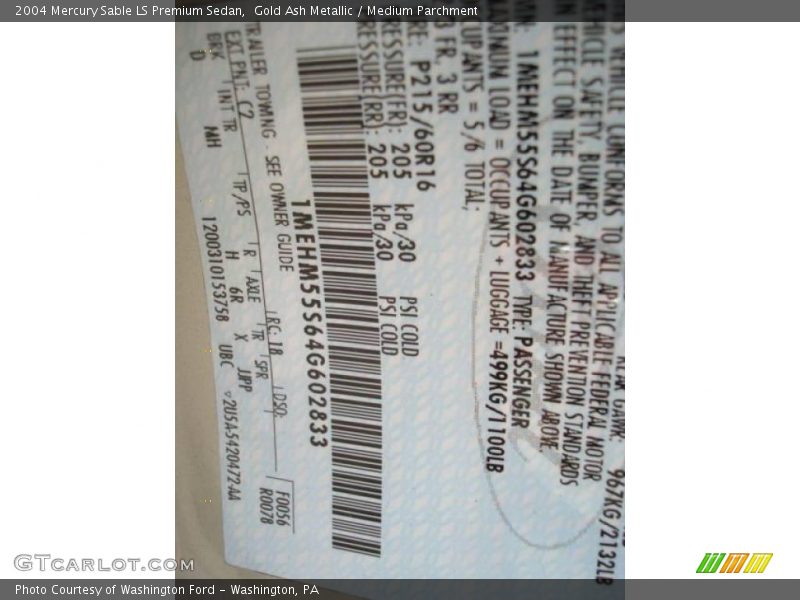 Gold Ash Metallic / Medium Parchment 2004 Mercury Sable LS Premium Sedan