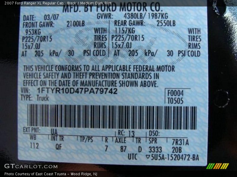 Black / Medium Dark Flint 2007 Ford Ranger XL Regular Cab