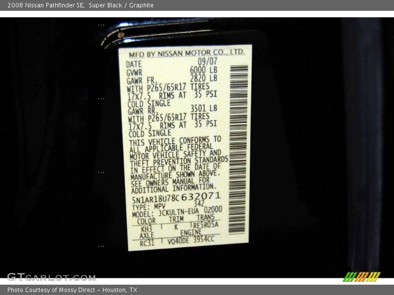 Super Black / Graphite 2008 Nissan Pathfinder SE