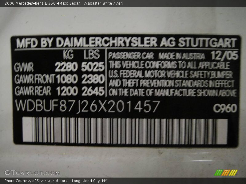 Alabaster White / Ash 2006 Mercedes-Benz E 350 4Matic Sedan