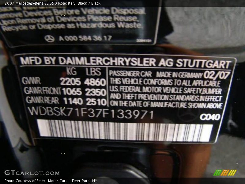 Black / Black 2007 Mercedes-Benz SL 550 Roadster
