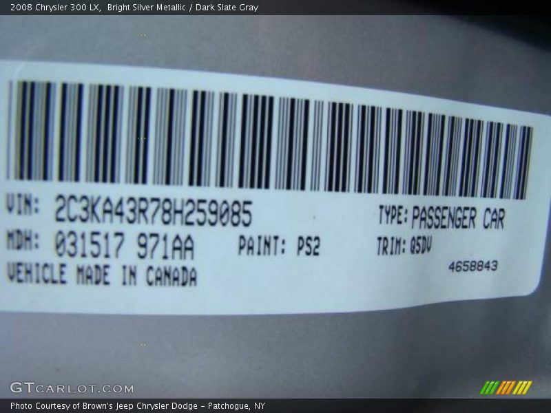 Bright Silver Metallic / Dark Slate Gray 2008 Chrysler 300 LX