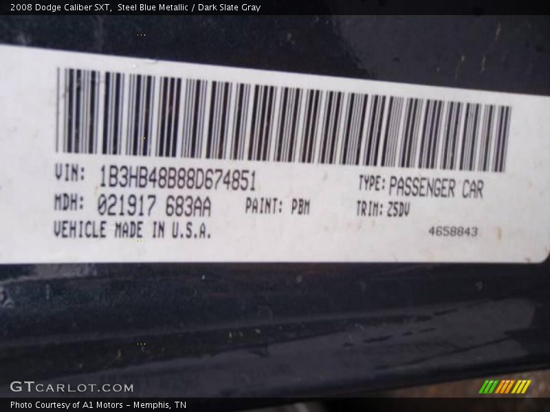 2008 Caliber SXT Steel Blue Metallic Color Code PBM