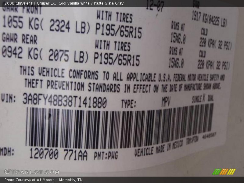 Cool Vanilla White / Pastel Slate Gray 2008 Chrysler PT Cruiser LX