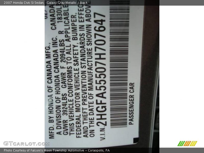 Galaxy Gray Metallic / Black 2007 Honda Civic Si Sedan