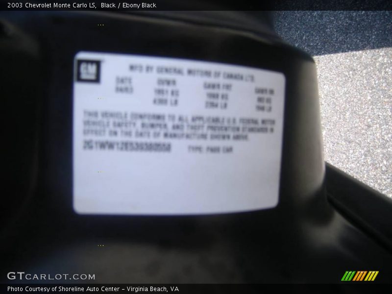 Black / Ebony Black 2003 Chevrolet Monte Carlo LS